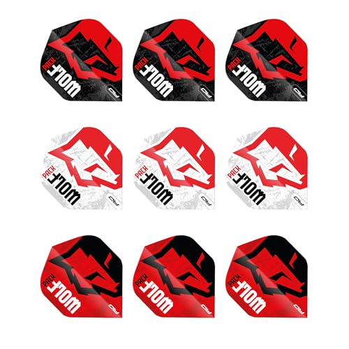 RED DRAGON Darts – Wolf-Flight-Pack (insgesamt 9 Stück) Extra Dicke 100 Mikron – Standard-Dart-Flights – Professionelles Dartzubehör