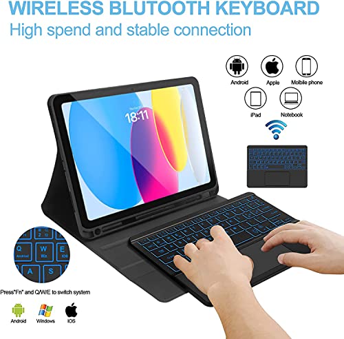 QYiiD Capa com teclado touchpad para iPad 10ª geração (10,9 polegadas, 2022), trackpad multitoque, c