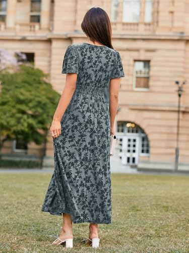 Image of Simplee Women's Velvet Maxi Dress V Neck Short Sleeve Empire Waist Semi Formal Long Cocktail Dresses