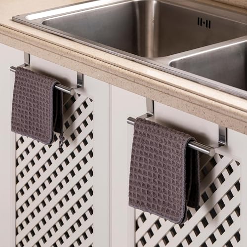 Image of Cabinet Door Towel Bar, Kitchen Towel Holder, Silver, Single | Extended Anti-Slip Arm, EVA Scratch Guard Pads, No-Drill Install, Stainless Steel Dish Towel Holder, Kitchen Towel Rack