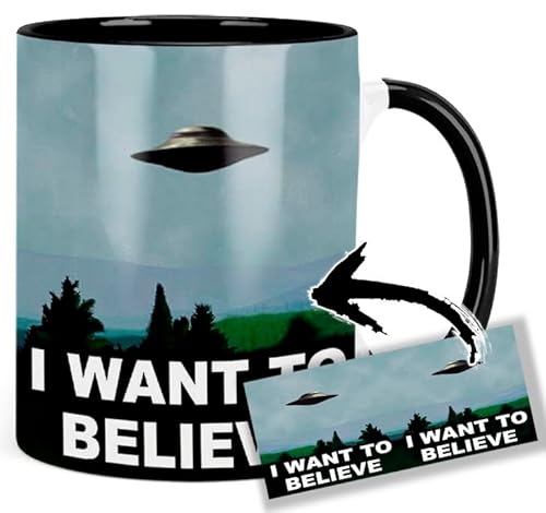 MUGSVILLE The X-Files I Want To Believe Taza Interior y Asa Negra Ceramica Mug