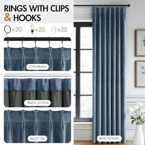 Image of MIULEE Stone Blue Velvet Curtains 90 inches Long, Pinch Pleated Blackout Drapes with Hooks, Thermal Insulated Pinch Pleat Panels for Bedroom Living Room, 2 Panels