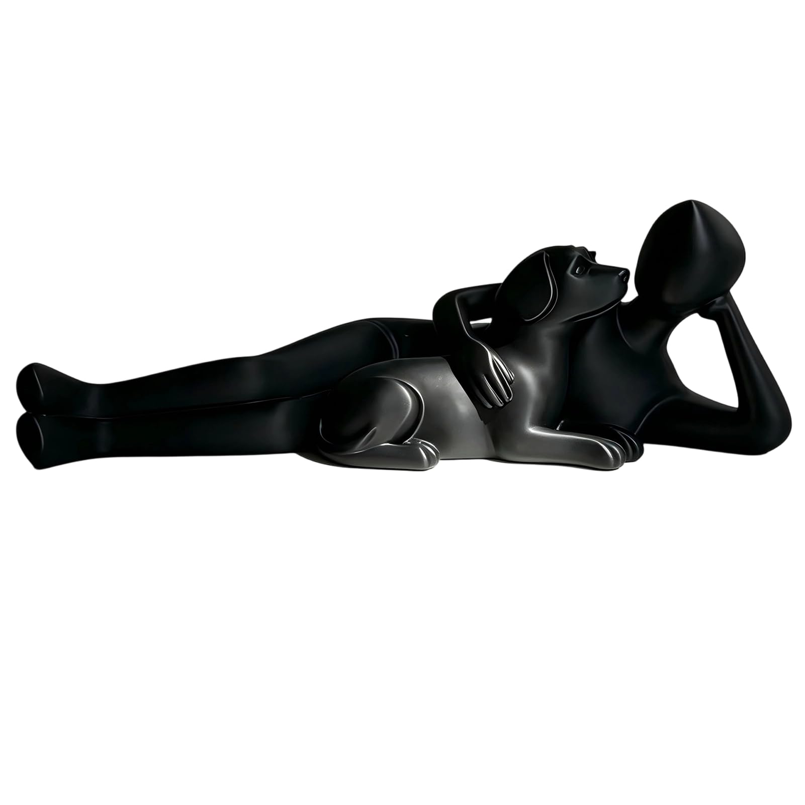 RetroNest 3D Printed Man Lying On Dog Statue,Minimalist Abstract Human Pet Figurine,Matte Black Sculpture For Desk Shelf Pet Lover Gift Black