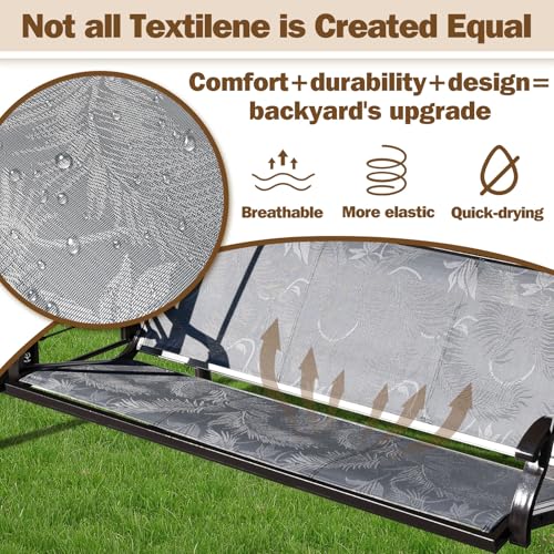 ZZW 3 Person Patio Swing Outdoor Swing for Adults with Adjustable Canopy &Upgraded Cup Holders Textilene Fabric Porch Swing Chair with Stand Heavy Duty 800 LBS - Thumbnail 5