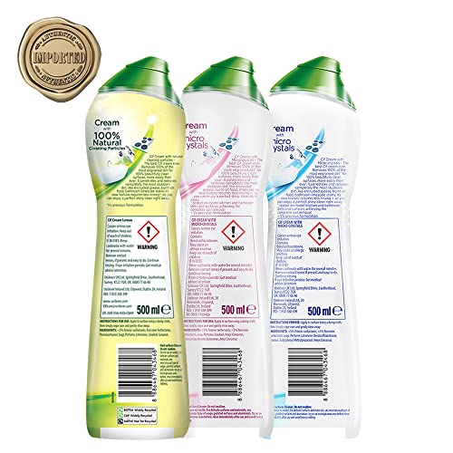Image of Cif Lemon, Pink and Original Multipurpose Surface Cleaner Cream for Kitchen & Bathroom | 100% Dirt & Grease Removal With Natural Cleaning Particle For Shiny Surface |Imported |3x500 ml, Multicolor