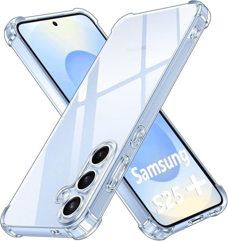 Image of Lustree Back Cover Transparent Case Compatible with Samsung Galaxy S25 Plus | Clear + TPU Case with 4 Corner Air Cushion Protection & Camera Protection | Slim& Stylus Cover