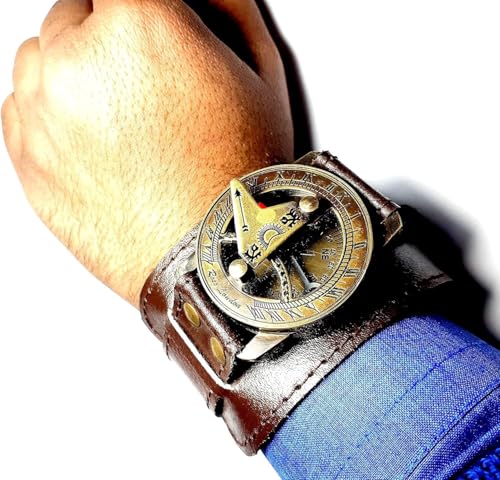 Brújula de Sol Vintage con Brazalete de Cuero Marrón miniatura 1