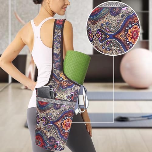 Yoga Mat Tote Tas, Yoga Mat Bag Long Tote,Groot formaat Pocket Yoga Mat Carrier | Sportaccessoires organisator schouderband bouch bohemian mode voor moeder, vriendin, vrouw - Afbeelding 3