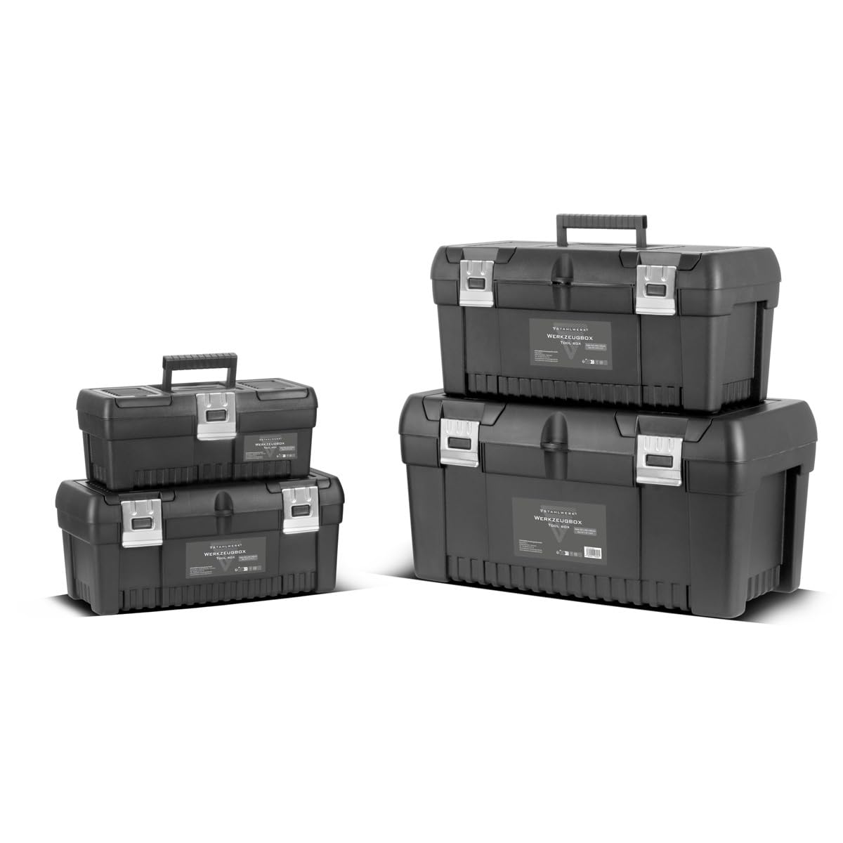 STAHLWERK Toolbox - Juego de 4 cajas de herramientas vacías, sistema modular 4 en 1 | Caja de herramientas, caja de herramientas, organizador de herramientas con cajas surtidas integradas