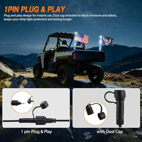 Image of Nilight LED Whip Light 2PC 3FT Spiral RGB Antenna Whips with Spring Base, App /Remote Control DIY Chasing Patterns Brake & Reverse Turn Signal Lights for Side by Side ATV UTV RZR Can-Am Buggy Jeep