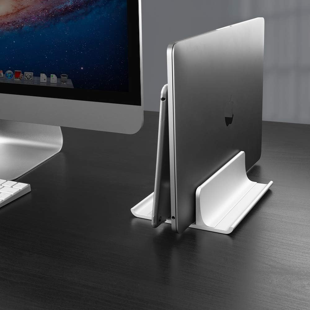 Exсluѕіvе Dіѕсоunt 50% Prісе Vaydeer Double-Slot Adjustable Vertical Laptop Stand Newly Designed 2 Slot Aluminum Desktop Holder for All MacBook/Chromebook/Surface/Dell/iPad Up to 17.3 Inches - Silver