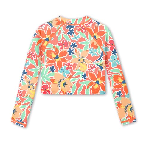 Image of BesserBay Girls Rash Guard UPF 50+ Long Sleeve Mock Neck Crossover Hem Swim Crop Top 4-14 Years