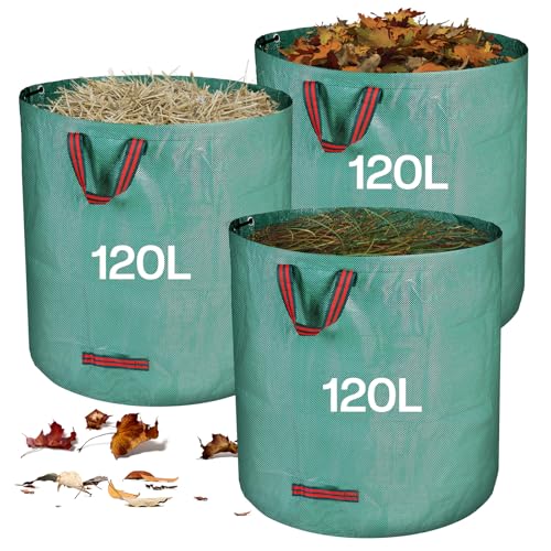 Zanfqvo Sac Jardin Dechets Verts Resistant, 3 x 120 l Sac Vegetaux Jardin avec Poignées, Pliables et Réutilisables, en Polypropylène Extrêmement Robuste...