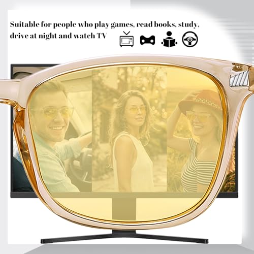Image of Polarized Sunglasses for Women Men Night Vision Glasses Anti Glare | Yellow Anti Glare UV400 Lens, Lightweight Square Frame, for Day Night Use, Driving, Fishing, Cycling, Traveling
