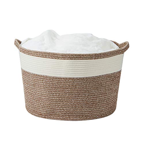 Xxl Cotton Rope Basket – 22”W X 14”H – Off-White And Brown - Extra Large Multipurpose Blanket Storage Basket Organizer – Ideal For Baby Nursery, Toys, Towels, Laundry Bin #TOP7