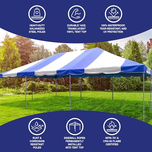 Party Tents Direct 20x30 Canopy Tent - Steel Frame - Outdoor Gazebo Pavilion Sun Shade Camping Shelter - Blue Vinyl Heavy Duty Waterproof Tent Cover - Event Tents for Parties Wedding - Image 5