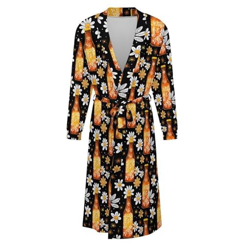 Hawaiian Beer Flowers Soft Robe Long Sleeve Bathrobes V Neck Sleepwear Spa Robes with Belt Men Woman4
