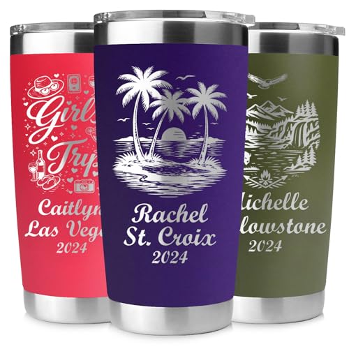 Personalized Vacation Tumbler 20 oz – Custom Engraved Stainless Steel Insulated Travel Mug for Family Vacation, Girls Trip & Cruise, Beach & Road Trip Cup, Durable Powder Coated, Made in USA
