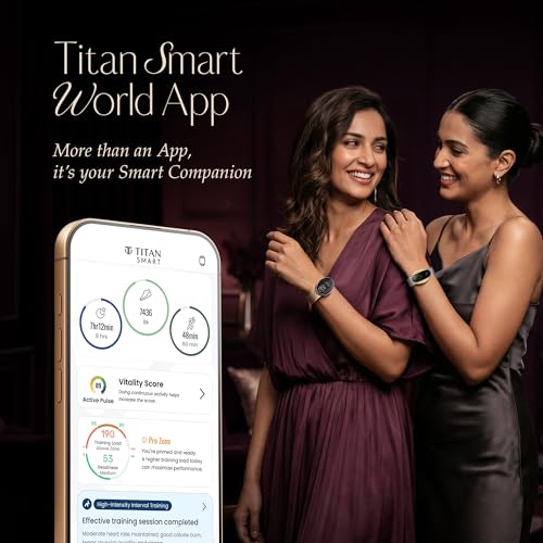 Image of Titan Orbis Women Smartwatch with 1.62 inch AMOLED Display,Luna Wellness,UV /AQI Index,Animated Watch Faces,QR Hub,Stress Monitoring,Breathe Exercise, Sleep,IP68,24 /7 Health Suite - White