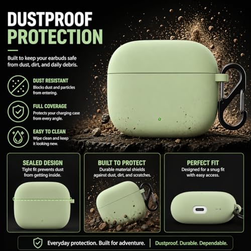 Image of Anvique Silicone Case Cover for Oneplus Nord Buds 4 Pro, Scratch Resistance, Shock Absorption, with Premium Carabiner (Matcha Green)