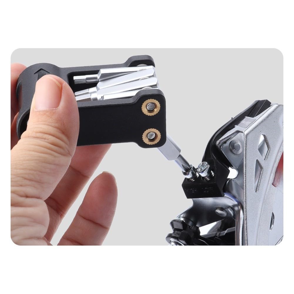 Herramienta multifunción 9 en 1 para bicicleta, llave hexagonal de aleación portátil con boquilla infladora de válvula Presta, kit de reparación compacto para ciclismo