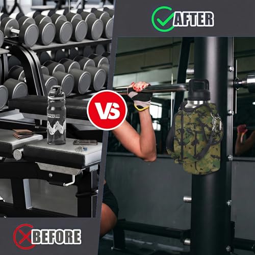 Image of icolor Magnetic Gym Bag Water Bottle Carrier Holder with Phone Pockets & Shoulder Strap,Gym Magnetic Bag 5 Built-in Magnets Gym Accessories Organizer Sling Bottle Pouch Sleeve (Neoprene, Camo)