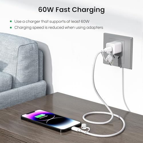 Basesailor for iPhone 17 16 Pro 4 in 1 USB C Charger Cable,Universal Charging Cord 6.6FT for AirPods 4/4th Generation,60W Multi Charger Cord with USB C/Lightning Adapter for iWatch 11,S25 S24,iPad Air image 4