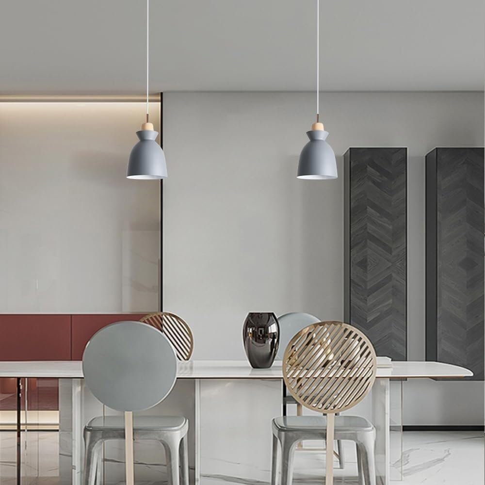 Nordic Modern Ceiling Hanging Light, Macaron Pendant Light Metal Pendant Light Fixture, Hanging Lighting Fixture Chandelier Bar Cafe Dining Room Hanging Lamps, 7.4 Inch(Gray)