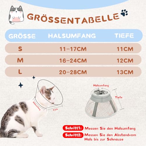 Supet weicher Katzenkegel-Halskragen,Luftgewebe-Katzen-Erholungskegel nach Operation um Lecken zu verhindern, einstellbar, atmungsaktiver Katzenhalskegel als Alternative für kleine Kätzchen und Katzen