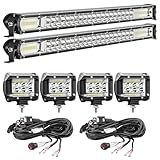 LED Light Bar Kits for Truck, 2 Pcs 20 Inch Spot Flood Beam Slim Light Bars, 4 Pcs 4 Inch LED Pods, 12V 24V Off-Road Driving Work Fog Lights for SUV ATV Tractor Pickup Golf Cart with Wiring Harness
