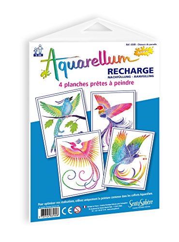 SentoSphère - RECHARGE AQUARELLUM JUNIOR - OISEAUX DE PARADIS - Recharge Cartes Aquarellum - Kit peinture - Peinture Aquarellable Magique - A partir de 5 ans - fabriqué en France