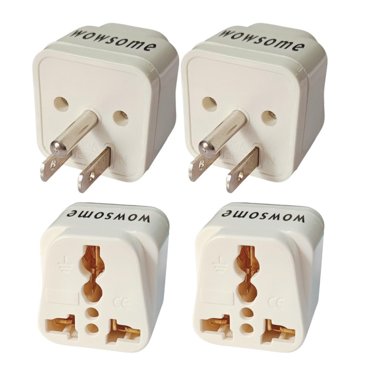 Wowsome India to US Plug Adapter for Convert Indian Plug to USA, Canada, Japan, Philippines Travel Adapter – Universal Plug - Type B 10A - Pack of 4 - White-image-26