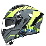 RMBDD Bluetooth Motorradhelm Motorrad Klapphelm Integrierter Motorradhelm mit Anti-Fog-Doppelvisier DOT/ECE-Zugelassener Vollgesichts Motorrad Rennhelm für Erwachsene Männer und Frauen