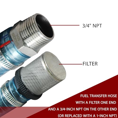 Image of Suction Hose 1 Inch ID Clear PVC Hose Kit, 6.5ft 304 Stainless Steel Wire Reinforced Tubing with NPT Adapter, Clamps & Tape for Fuel Oil Water Suction Discharge