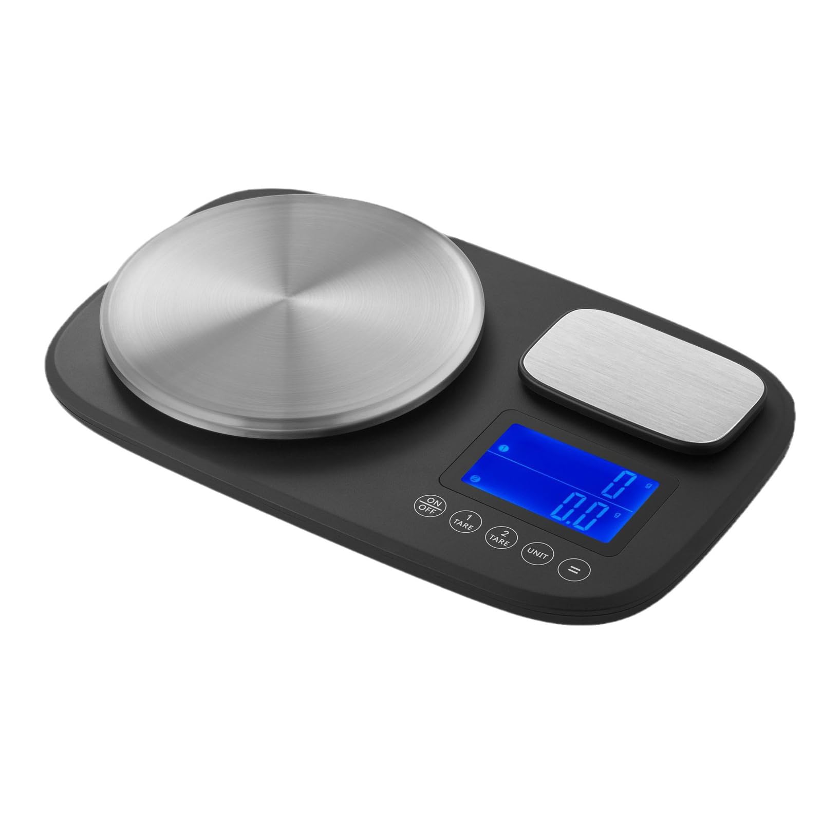 Báscula de cocina con plataforma dual, báscula precisa (10 kg y 1 kg), pantalla retroiluminada en azul, báscula digital para cocinar y hornear