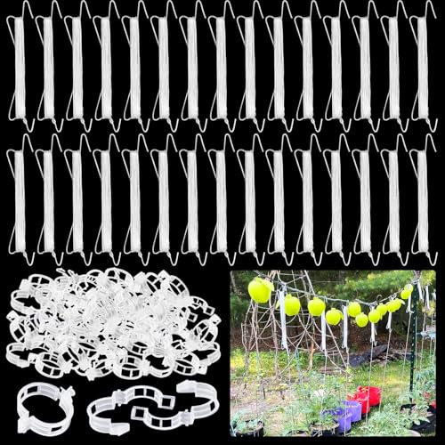 Srmayyi 160 PCS Tomato Hooks with String Tomato Holder Hooks with Plant Clips and 32.8ft Twine Climbing Plants Support Hooks Flower Vine Twine Crop Trellis Prevent Pinching or Falling Off