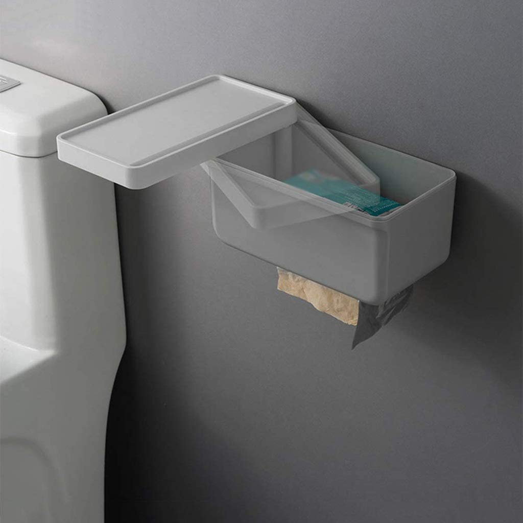 XYNSNDB Pudełko na chusteczki toaletowe z dziurkaczem Plastikowe pudełko na papier toaletowy do łazienki Wodoodporna taca na rę Rolki wieszaka na ręczniki papierowe (kolor: ciemnoniebieski +