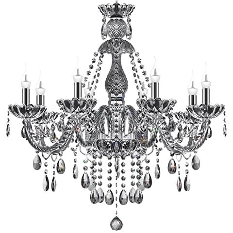 TRY-YEAN Rauchgrau Kronleuchter Kristall K9 Kristallglas Kronleuchter 8 Flamming Kristall Deckenleuchte Pendelleuchte Verstellbarer Kronleuchter Glas E14 Cover