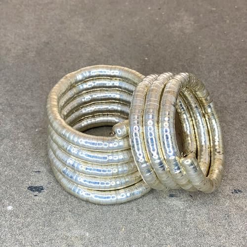 Image of Designer Silver Polish Spiral Twist Bracelets Boho Oxidised Snake Pattern Kara Kada Set for Women & Girls Traditional Cuff Bracelets,Metal Churiya Set for Women & Girls Pack of 1