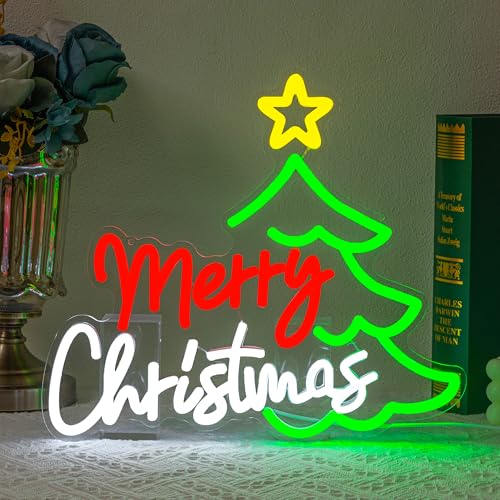 Image of Merry Christmas Neon Sign Christmas Tree Neon Light