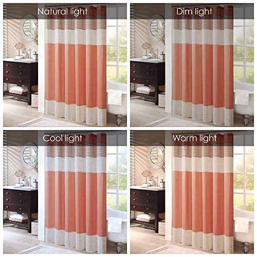 Image of Madison Park Amherst Fabric Coral Shower Curtain,Pieced Transitional Simple Shower Curtains for Bathroom, 72 X 72, Salmon