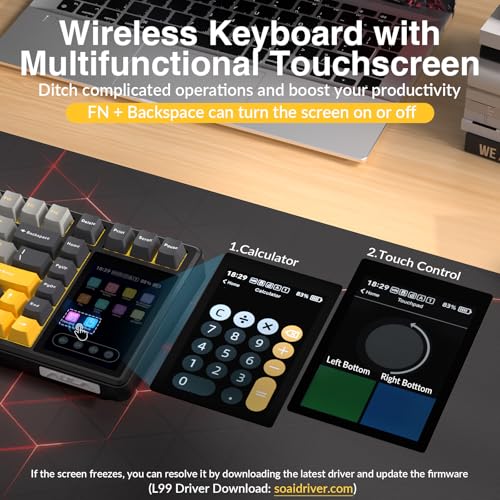 Image of Aula L99 Wireless Mechanical Gaming Creamy Keyboard with Smart Touch Screen | Tri-Mode Hot Swappable Custom Keyboard,RGB Backlit,PBT Keycap,Gasket Mount Creamy Sounding Keyboards for Office PC,84 Keys