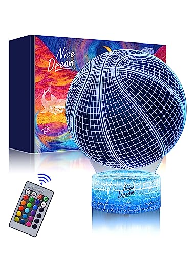 Nice Dream Luz Nocturna Para Niños, Lámpara De Ilusión 3d, Luz Led Para La Habitación, Mando a Distancia Con 16 Cambios De Color Regulables, Regalos De Decoración (10-baloncesto)