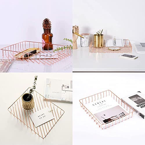 Rose Gold File Organizer for Desk Letter Size Desk Paper Organizer Trays Large Capacity Metal File Organizer Paper Tray Wire Basket Bins for Office Desktop 7 515iI1PSy5L