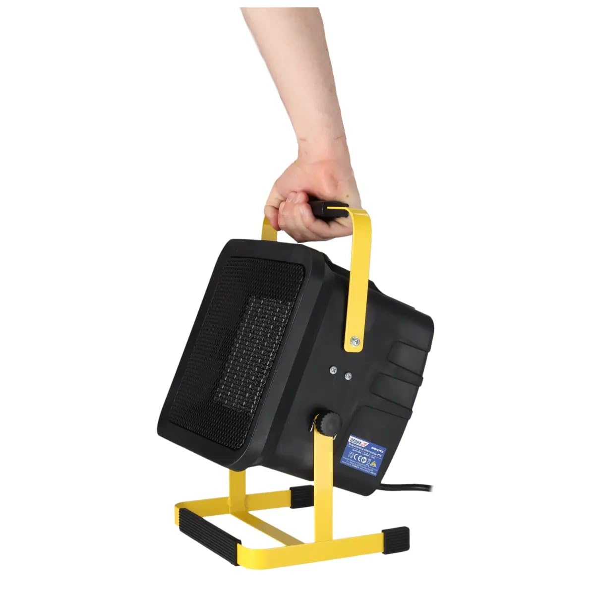 DEDRA Calefactor eléctrico PTC 3,0 kW, cuadrado, negro, con soporte, elemento calefactor cerámico, termostato, protección contra sobrecalentamiento, tres modos de funcionamiento, ángulo ajustable