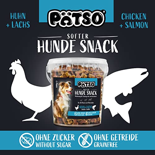 Pätso Hundeleckerli & Trainings- Hunde Snack Getreidefrei/Hunde Leckerlis (Lachs und Huhn (Soft Bone), 500 g)