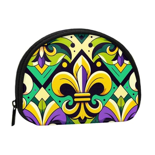 Portable Coin Purse Fleur-De-Lis-Fat Tuesday Mini Zippered Money Pouch Card Holder