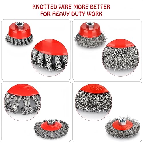 Image of 4PCS Wire Wheel Brush for Angle Grinder, 4 inch Wheel Brushes, 3 inch Cup Brush Set for 4 1 /2 Grinders, 5 /8 -11 Threaded Arbor, 0.020In Twisted Knotted Carbon Steel for Removal Rust