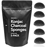 Minamul Konjac Exfoliating Organic Facial Sponge Set | Gentle daily face scrub/skincare | infused with best bamboo activated charcoal | Safe for Oily, Dry, Combination or Sensitive skin | 5 pack set