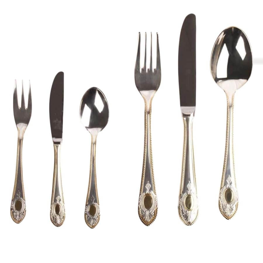 Franquihogar Set de couverts en acier inoxydable 18/10 poli, 36 pièces pour 6, hôtellerie, cuillère, couteau, fourchette, cuillère et fourchette à dessert, couteau à dessert, Toscana 1280